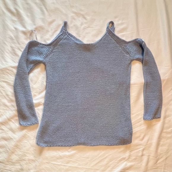 Blue Cold Shoulder Knit Sweater - Picture 5 of 5